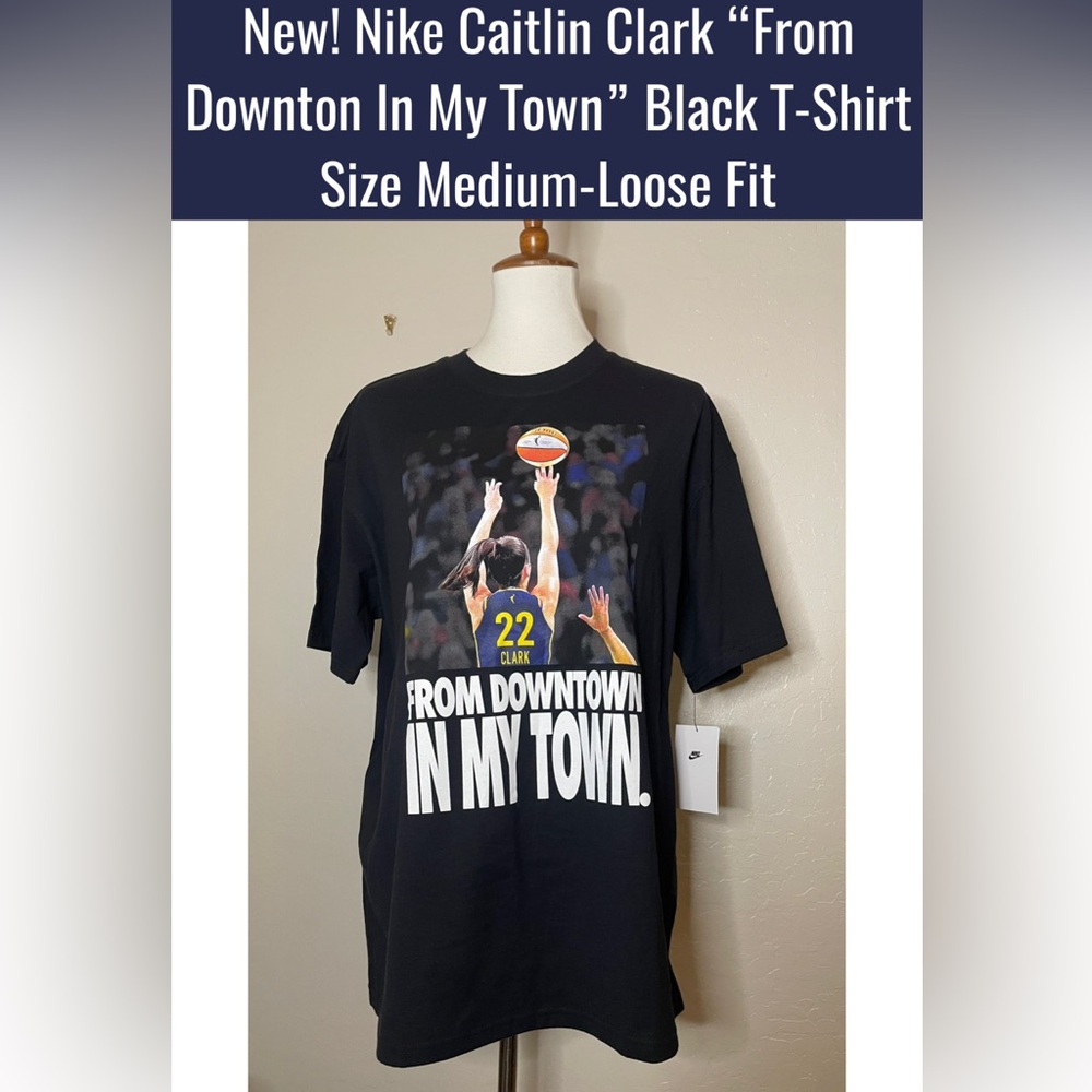 New! Nike Caitlin Clark “From Downton In My Town” Black T-Shirt Size Medium🏀